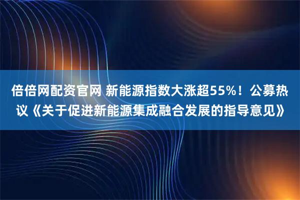 倍倍网配资官网 新能源指数大涨超55%！公募热议《关于促进新能源集成融合发展的指导意见》